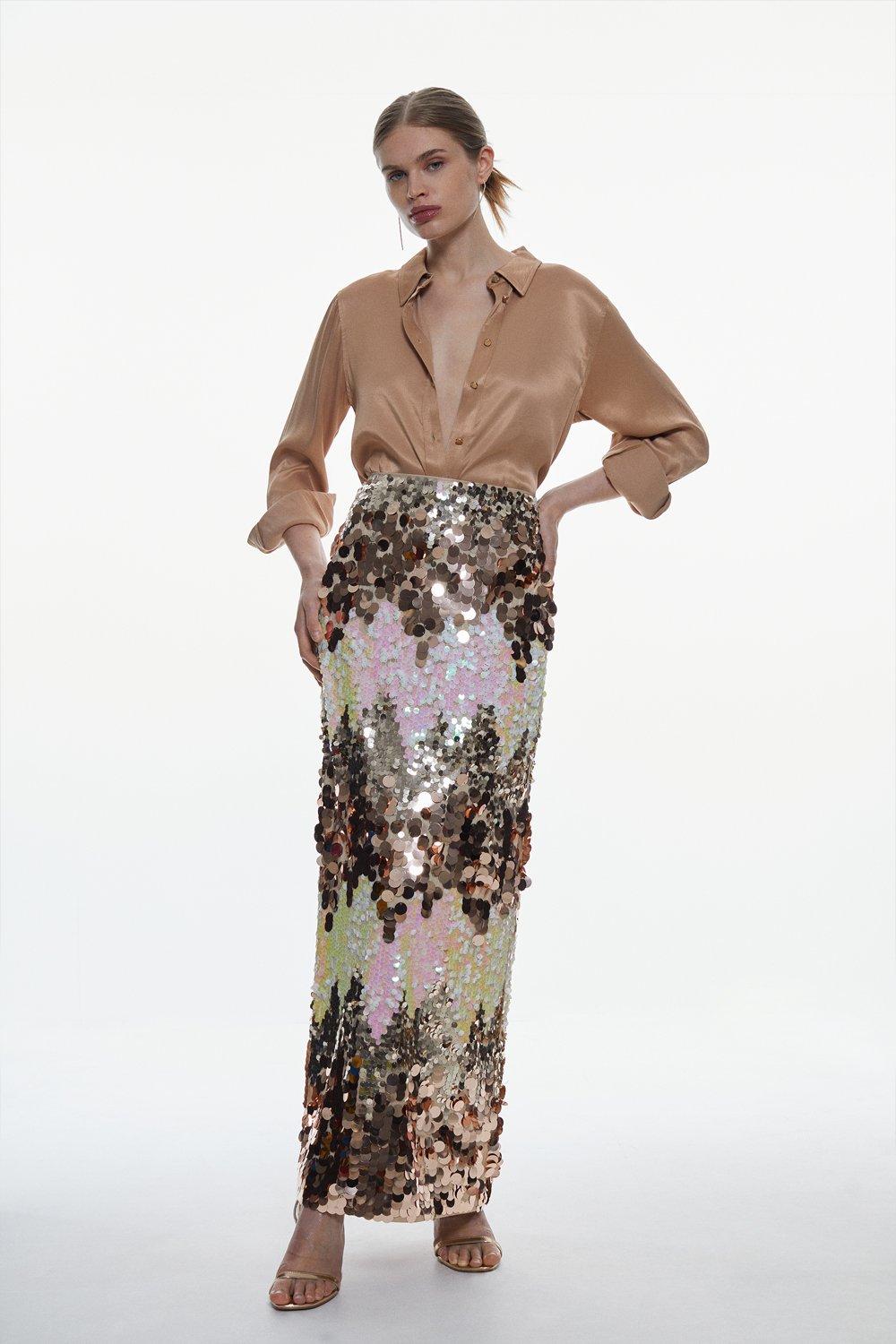 French connection disc 2025 sequin maxi skirt